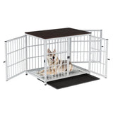 3-Door Furniture Style Dog Crate End Table: Indoor Pet Kennel with Removable Tray
