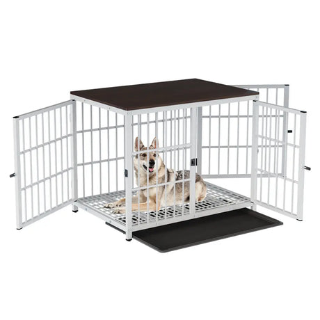 3-Door Furniture Style Dog Crate End Table: Indoor Pet Kennel with Removable Tray