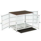 3-Door Furniture Style Dog Crate End Table: Indoor Pet Kennel with Removable Tray