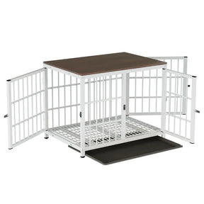3-Door Furniture Style Dog Crate End Table: Indoor Pet Kennel with Removable Tray