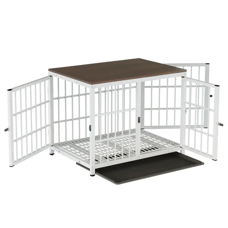 3-Door Furniture Style Dog Crate End Table: Indoor Pet Kennel with Removable Tray