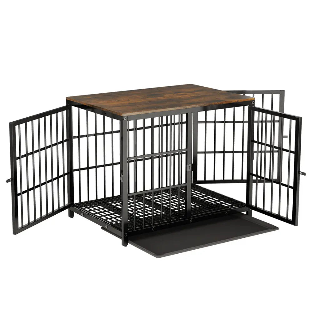 3-Door Furniture Style Dog Crate End Table: Indoor Pet Kennel with Removable Tray