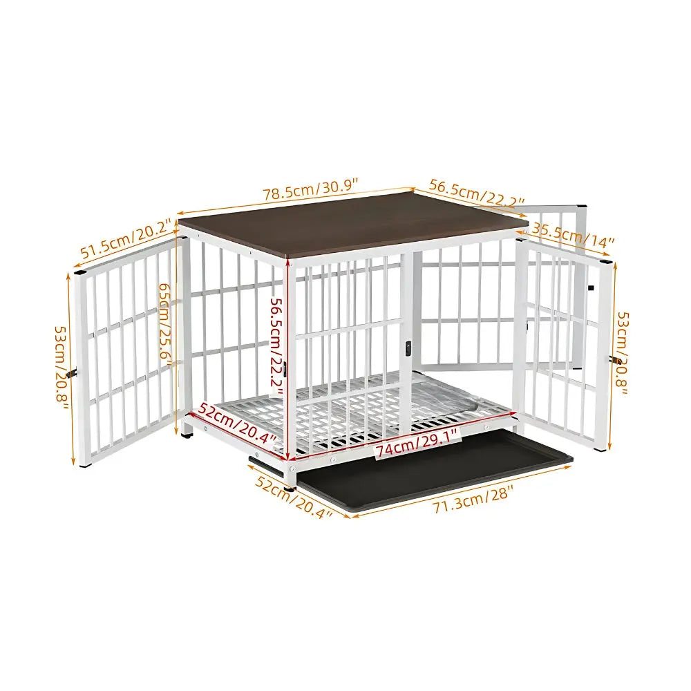 3-Door Furniture Style Dog Crate End Table: Indoor Pet Kennel with Removable Tray