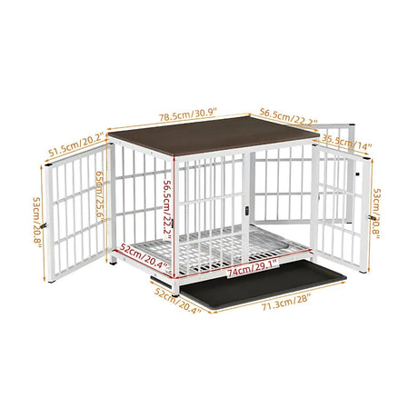 3-Door Furniture Style Dog Crate End Table: Indoor Pet Kennel with Removable Tray