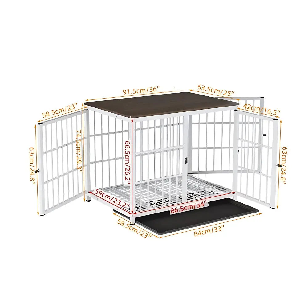 3-Door Furniture Style Dog Crate End Table: Indoor Pet Kennel with Removable Tray