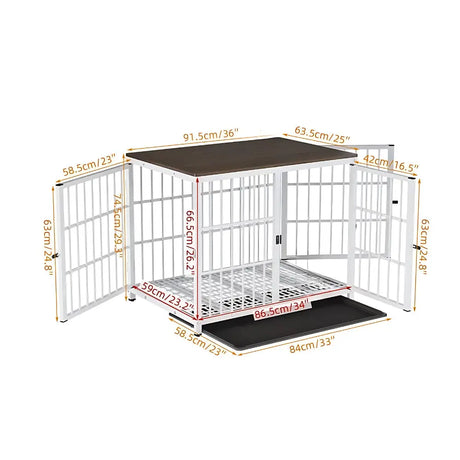 3-Door Furniture Style Dog Crate End Table: Indoor Pet Kennel with Removable Tray