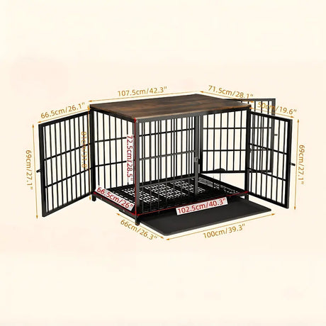  3-Door Furniture Dog Crate End Table | MDF Top