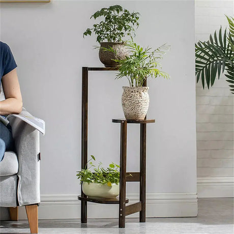 3 Tier Bamboo Tall Corner Plant Rack Planter Stand Flower Pot Holder