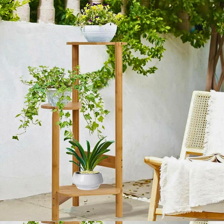 3 Tier Bamboo Tall Corner Plant Rack Planter Stand Flower Pot Holder