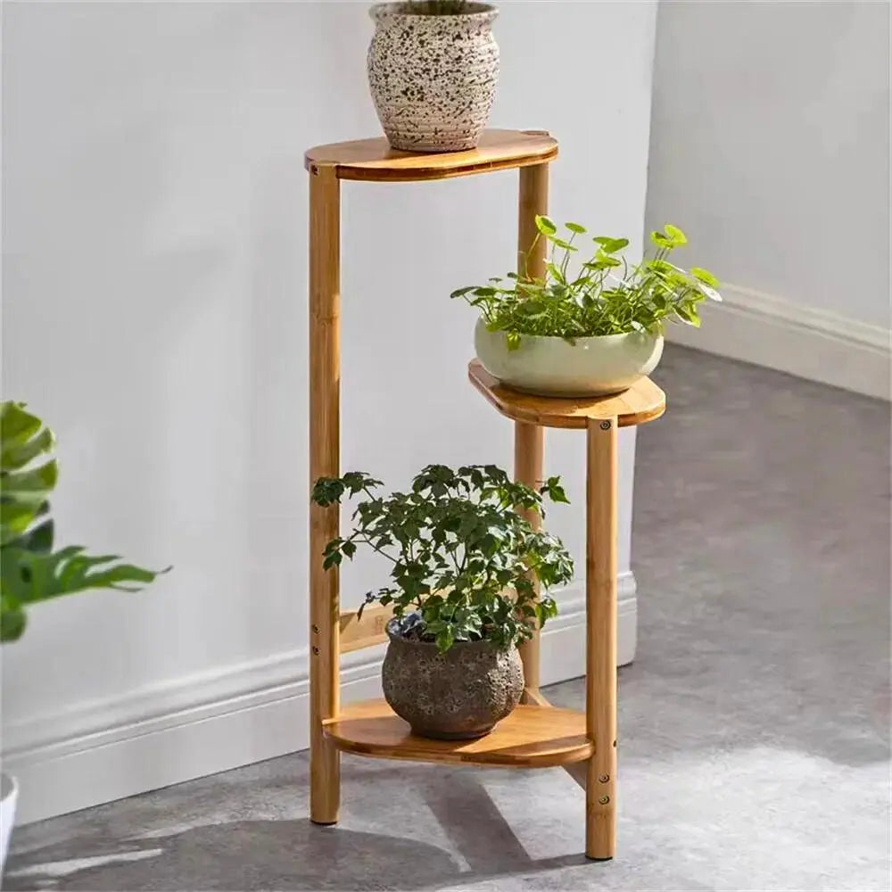 3 Tier Bamboo Tall Corner Plant Rack Planter Stand Flower Pot Holder