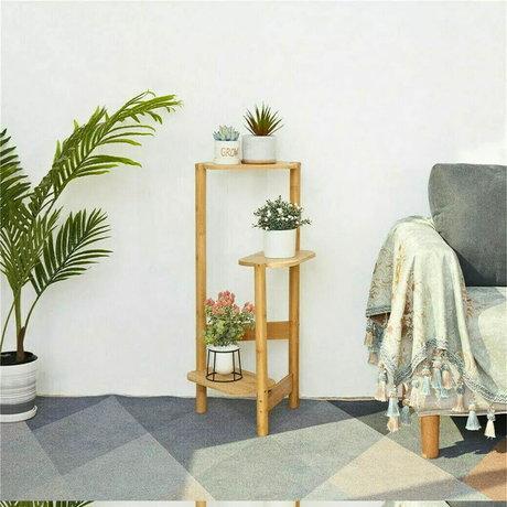 3 Tier Bamboo Tall Corner Plant Rack Planter Stand Flower Pot Holder