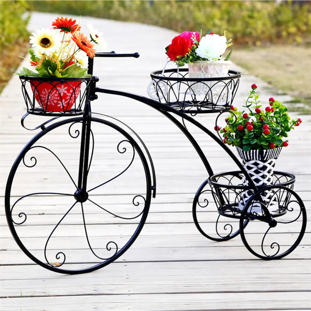 3-Tier Bicycle Plant Stand: Wrought Iron Tricycle Planter for Indoor and Outdoor