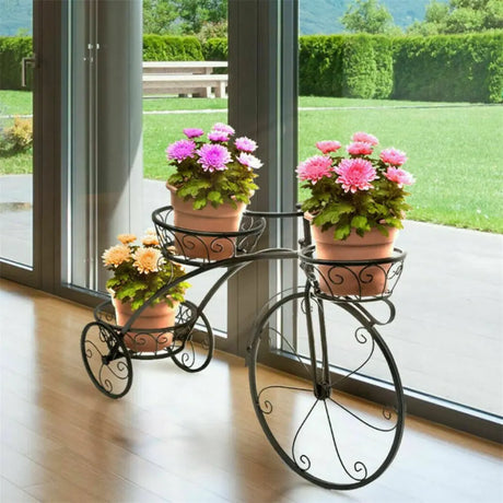 3-Tier Bicycle Plant Stand: Wrought Iron Tricycle Planter for Indoor and Outdoor