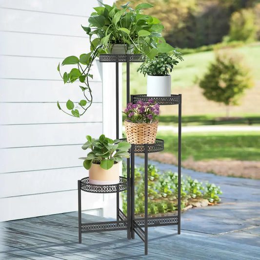 4 Tier Metal Flower Pot Rack Corner Shelving Storage Shelf