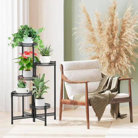 4 Tier Metal Flower Pot Rack Corner Shelving Storage Shelf