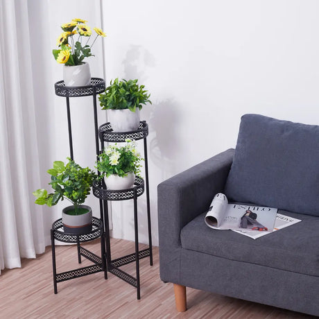 4 Tier Metal Flower Pot Rack Corner Shelving Storage Shelf