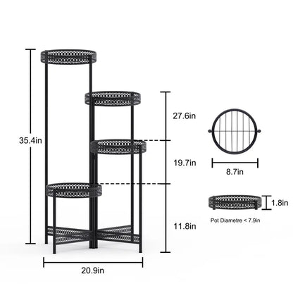 4 Tier Metal Flower Pot Rack Corner Shelving Storage Shelf