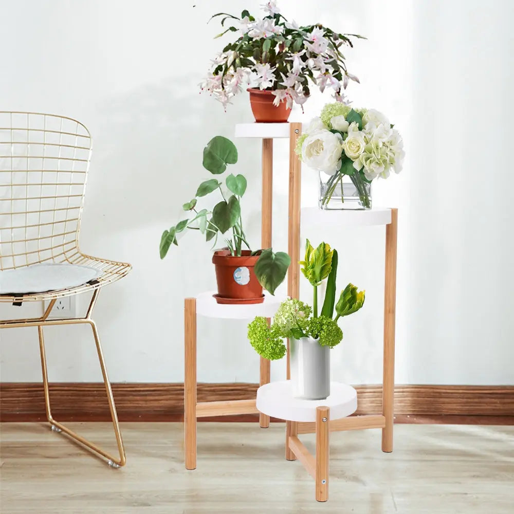 4 Tier Plant Shelf Stand Bamboo Plant Pot Holder Tall Flower Stand Rack