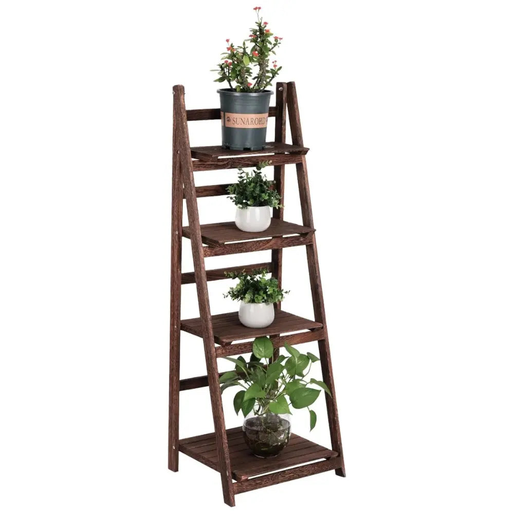 4 Tier Plant Stand Flower Display Stand Folding Wooden Ladder Storage Rack