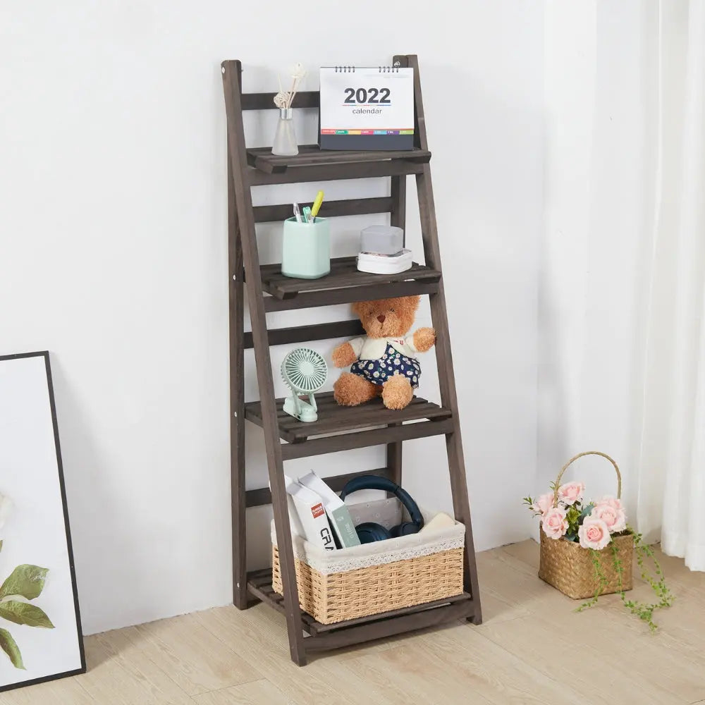 4 Tier Plant Stand Flower Display Stand Folding Wooden Ladder Storage Rack
