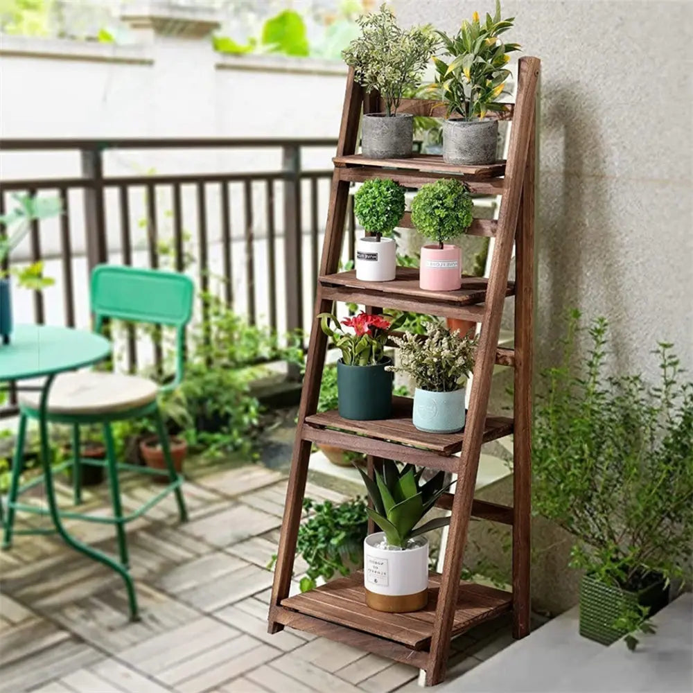 4 Tier Plant Stand Flower Display Stand Folding Wooden Ladder Storage Rack