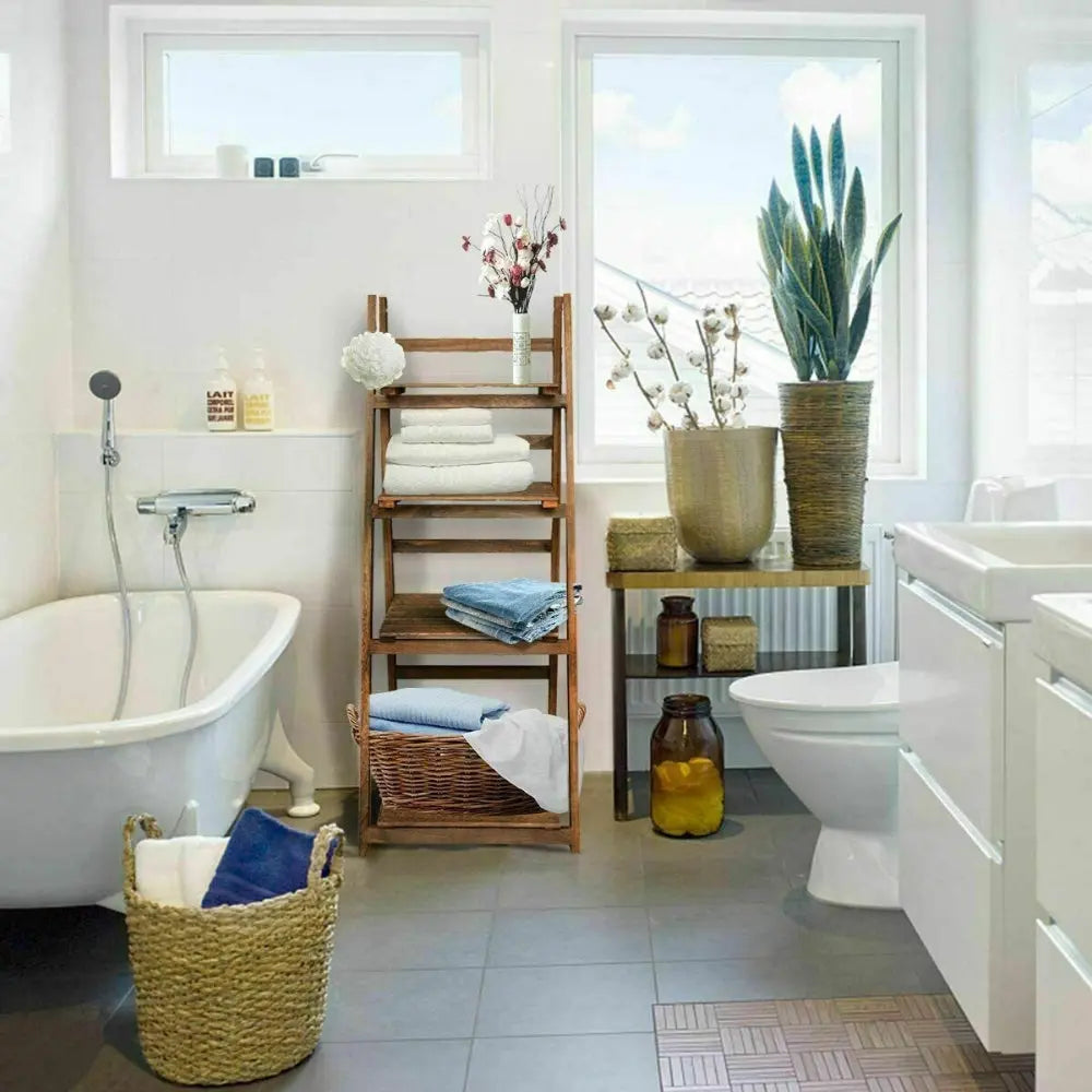 4 Tier Plant Stand Flower Display Stand Folding Wooden Ladder Storage Rack