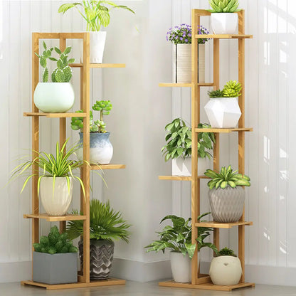 5/6 Pot Vertically Bamboo Flower Shelf Rack Pots Display Corner Shelving