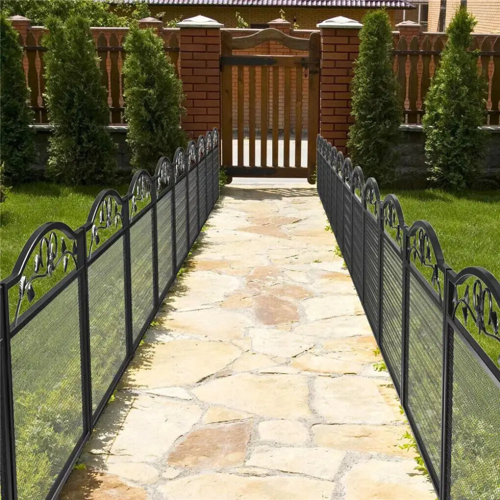 5 Panel Garden Entry Path Fence Black Metal Garden Barrier Border