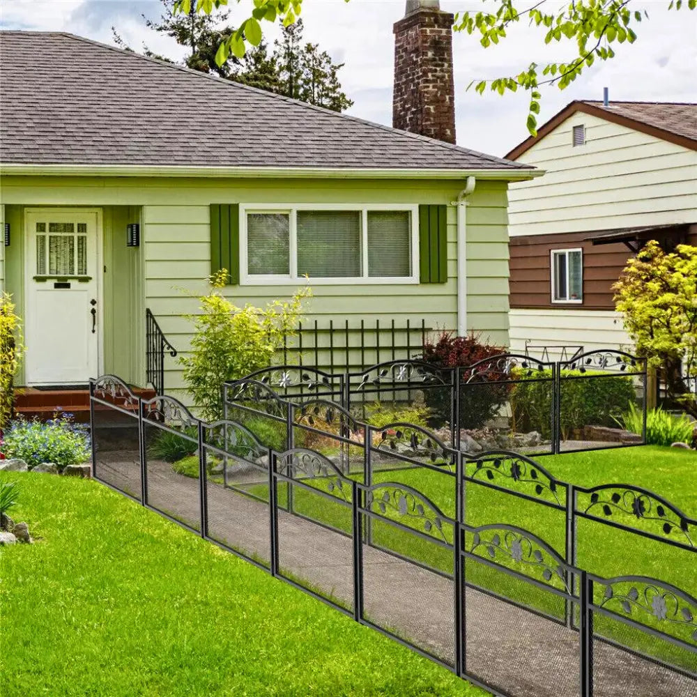 5 Panel Garden Entry Path Fence Black Metal Garden Barrier Border