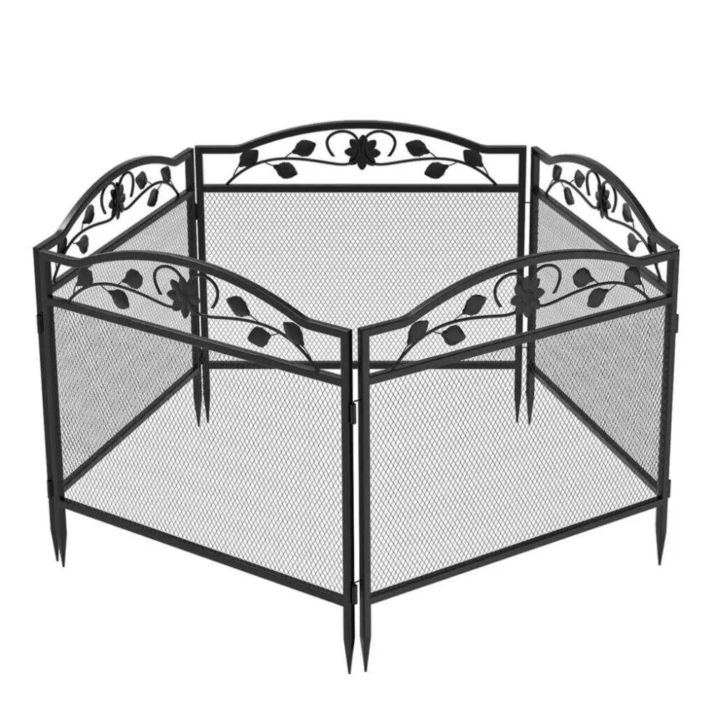 5 Panel Garden Entry Path Fence Black Metal Garden Barrier Border