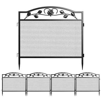 5 Panel Garden Entry Path Fence Black Metal Garden Barrier Border