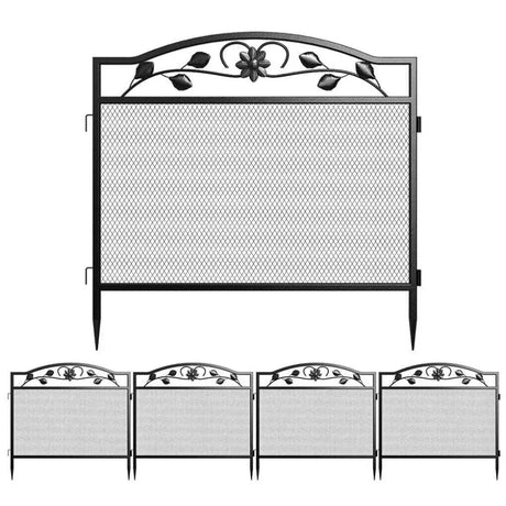 5 Panel Garden Entry Path Fence Black Metal Garden Barrier Border