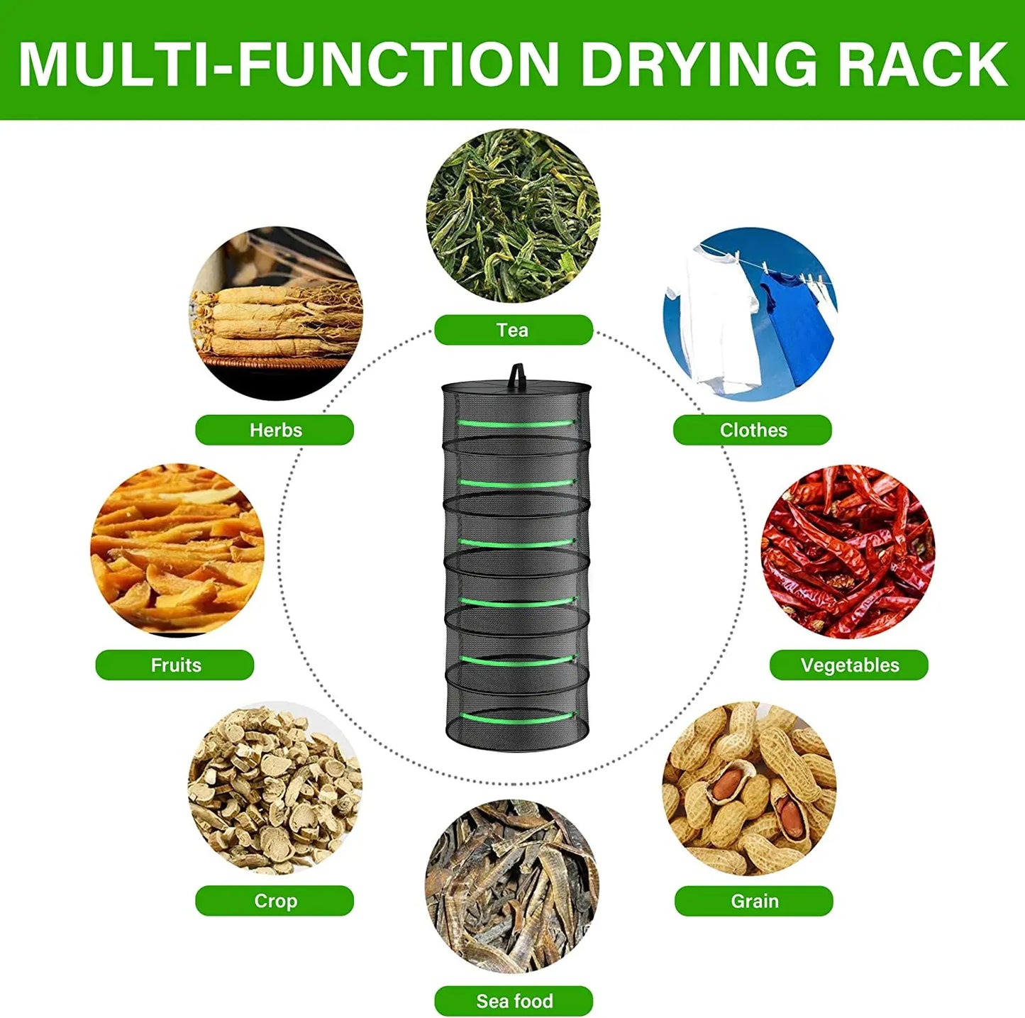 6-Layer 120cm Foldable Herb Vegetable Fruit Drying Dehydrating Rack Mesh Hanging Dryer Bonnyrigg Produce & Garden Supplies