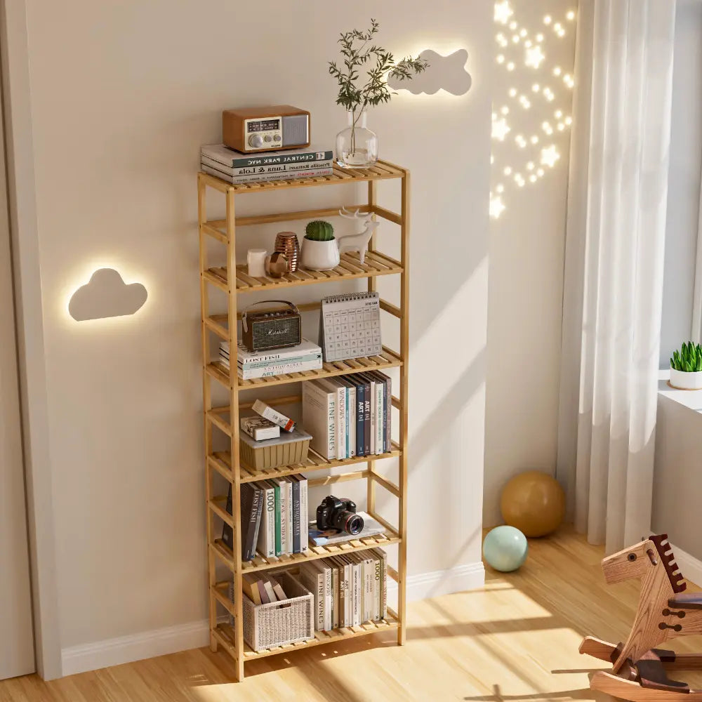 6-Tier Bamboo Storage Rack Shelving Bookshelf Plant Flower Stand