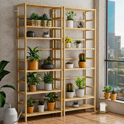 6-Tier Bamboo Storage Rack Shelving Bookshelf Plant Flower Stand