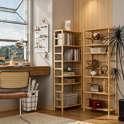 6-Tier Bamboo Storage Rack Shelving Bookshelf Plant Flower Stand