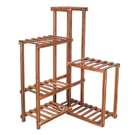 6 Tier Corner Plant Display Stand Wood Flower Pots Shelf Rack