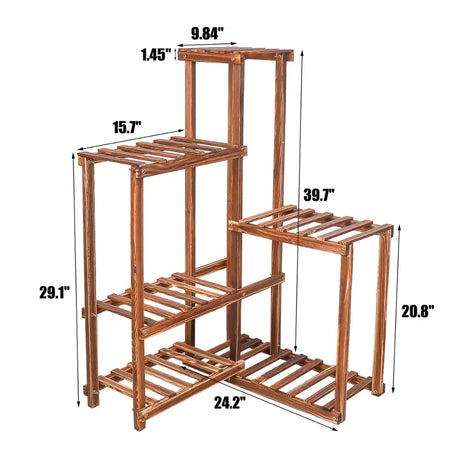 6 Tier Corner Plant Display Stand Wood Flower Pots Shelf Rack