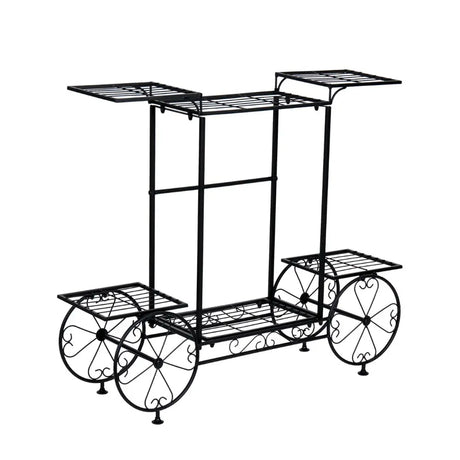 6 Tiers Metal Garden Cart Plant Stand Display Shelf Rack