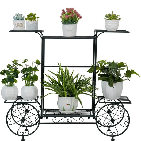 6 Tiers Metal Garden Cart Plant Stand Display Shelf Rack
