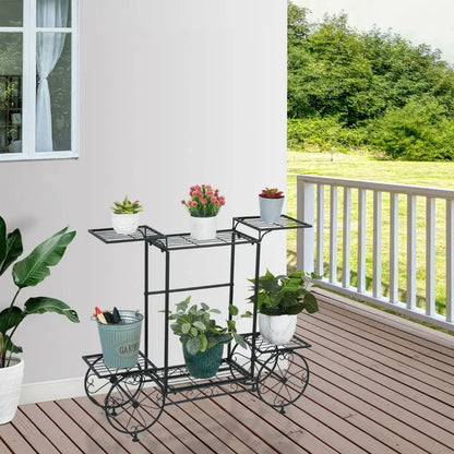 6 Tiers Metal Garden Cart Plant Stand Display Shelf Rack
