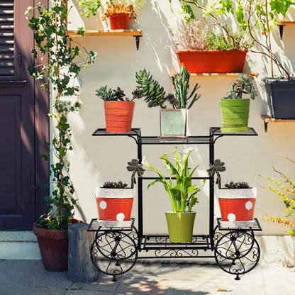 6 Tiers Metal Garden Cart Plant Stand Display Shelf Rack