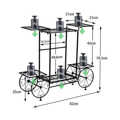6 Tiers Metal Garden Cart Plant Stand Display Shelf Rack
