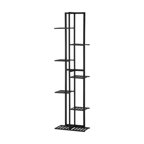 7-Tier Bamboo Plant Stand Staggered Shelves Black