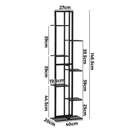 7-Tier Bamboo Plant Stand Staggered Shelves Black