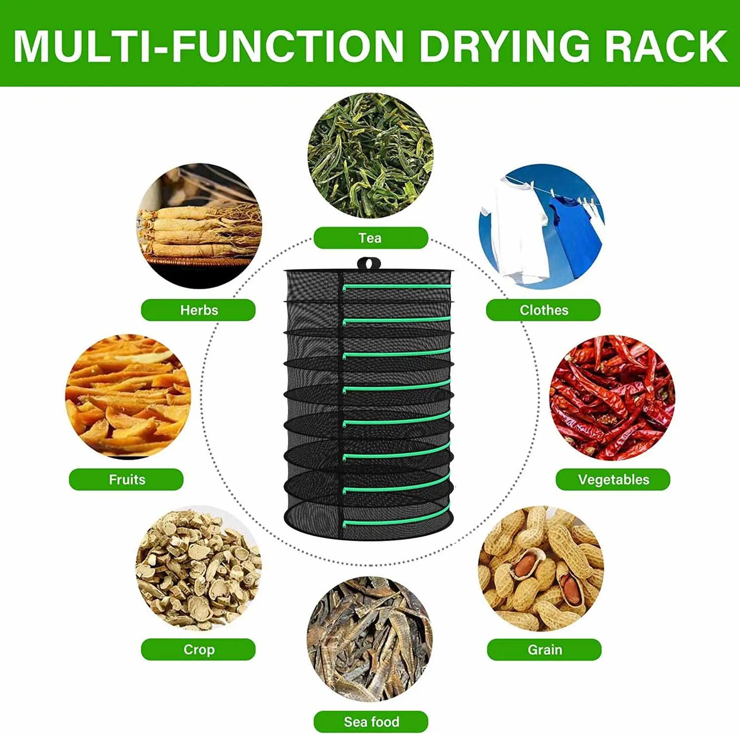 8-Layer 162cm Foldable Herb Vegetable Fruit Drying Dehydrating Rack Mesh Hanging Dryer Bonnyrigg Produce & Garden Supplies