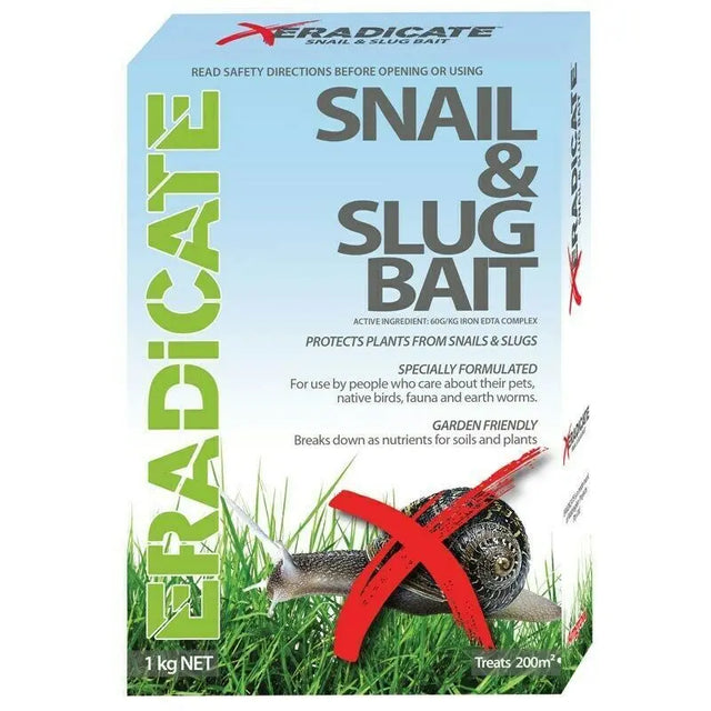 Eradicate Snail & Slug Bait 1kg – Iron EDTA Pellets, Australian Made
