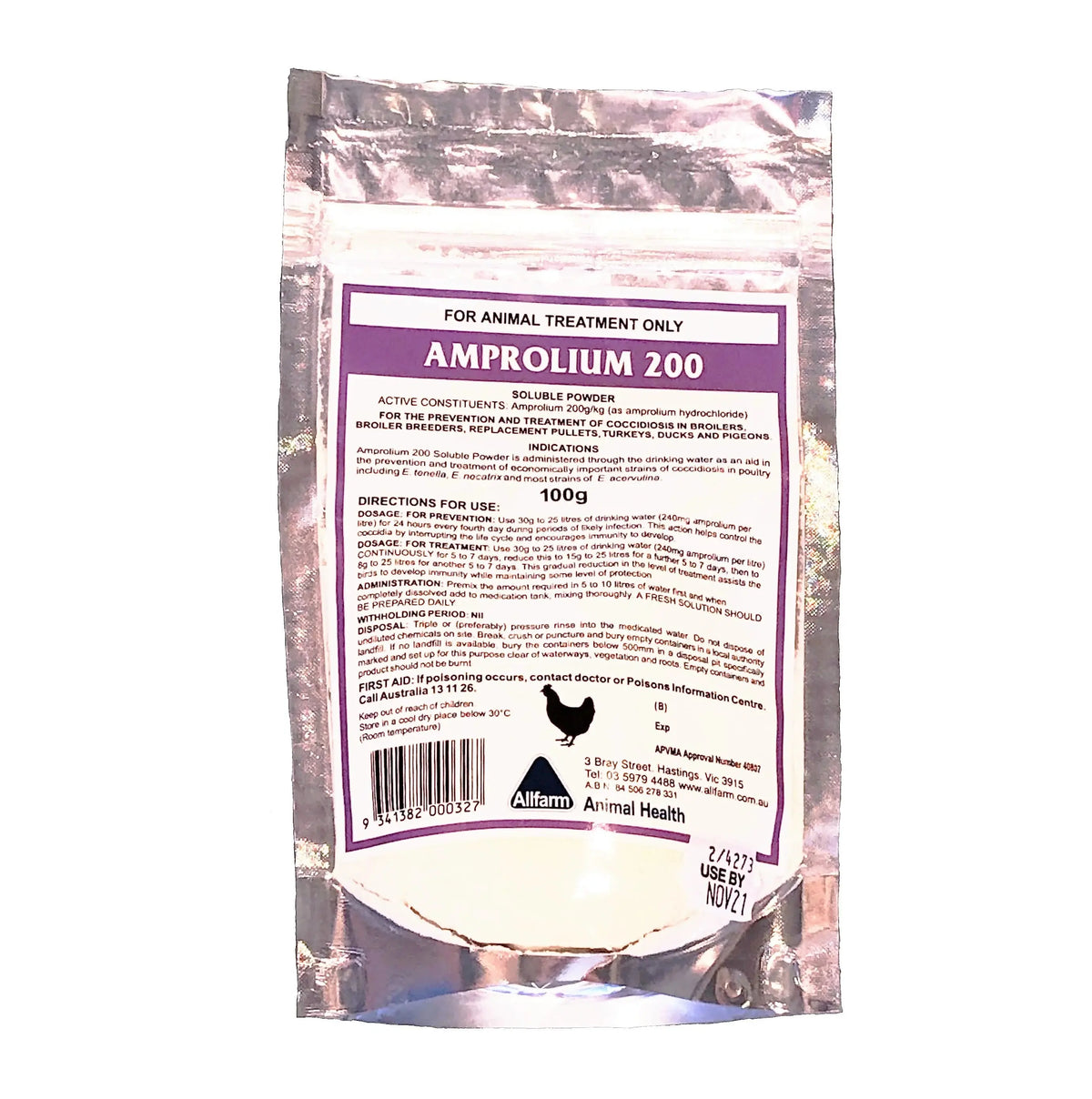 Allfarm Amprolium 200 Coccidiostat 100g: Coccidiosis Prevention and Treatment for Poultry and Pigeons