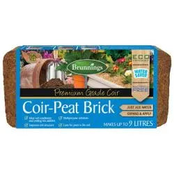 Brunnings Coir-Peat Brick 9L – Organic Soil Conditioner & Potting Mix Additive
