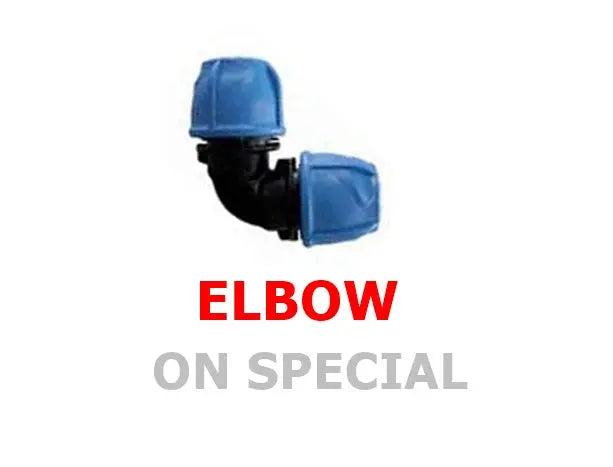 Blue Poly Pipe Elbow – 90° Compression Fitting (Various Sizes) Bonnyrigg Produce & Garden Supplies